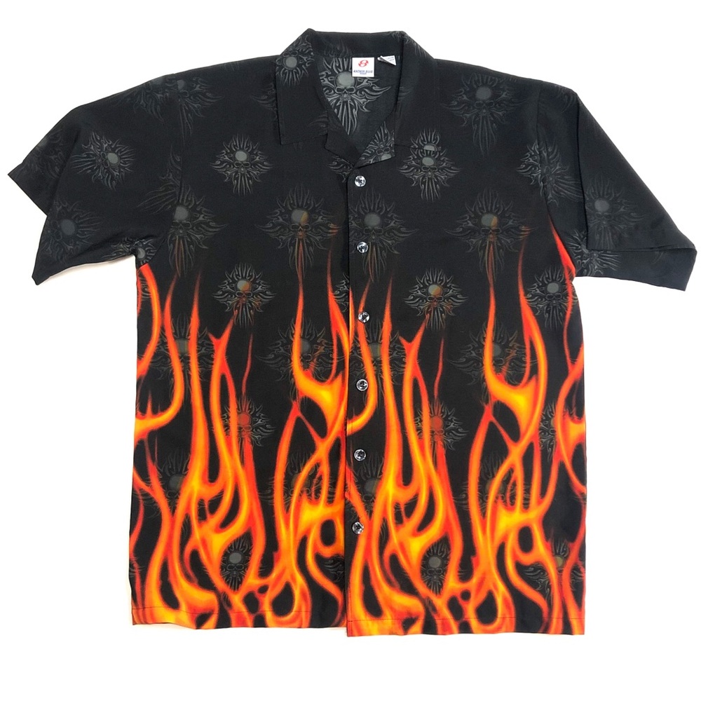 Anchor Blue Vintage Flames Skull Shirt 90’s